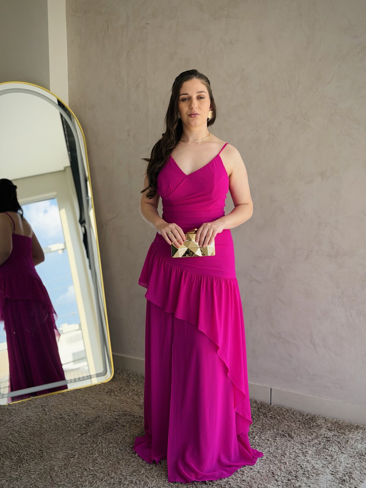 Vestido longo pink com camadas Miss Amores