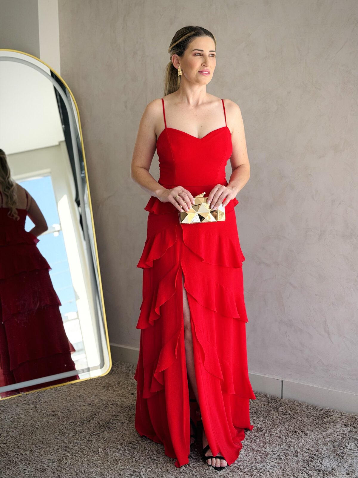 Vestido longo vermelho com babados Miss Amores
